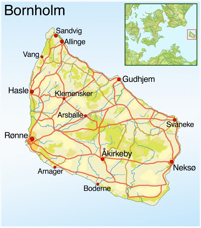 Landkarte Bornholm Dänemark